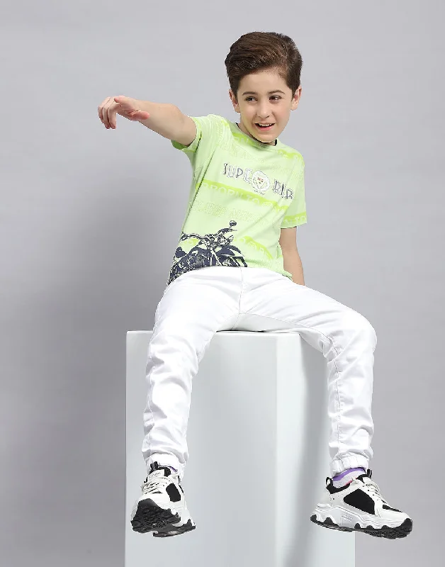 Boys Green Printed Round Neck Half Sleeve T-Shirt