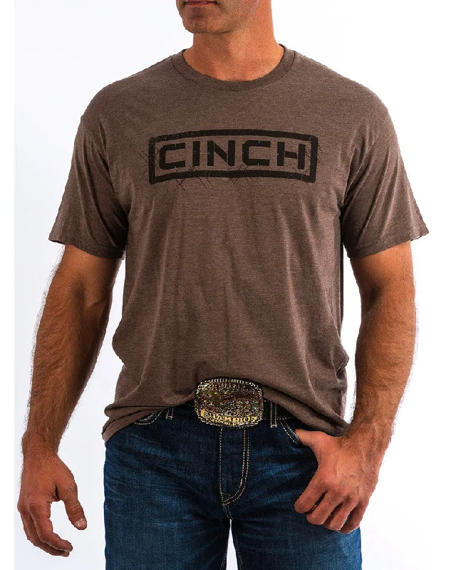 Cinch Men's Brown Heather Screen Print Logo Tee