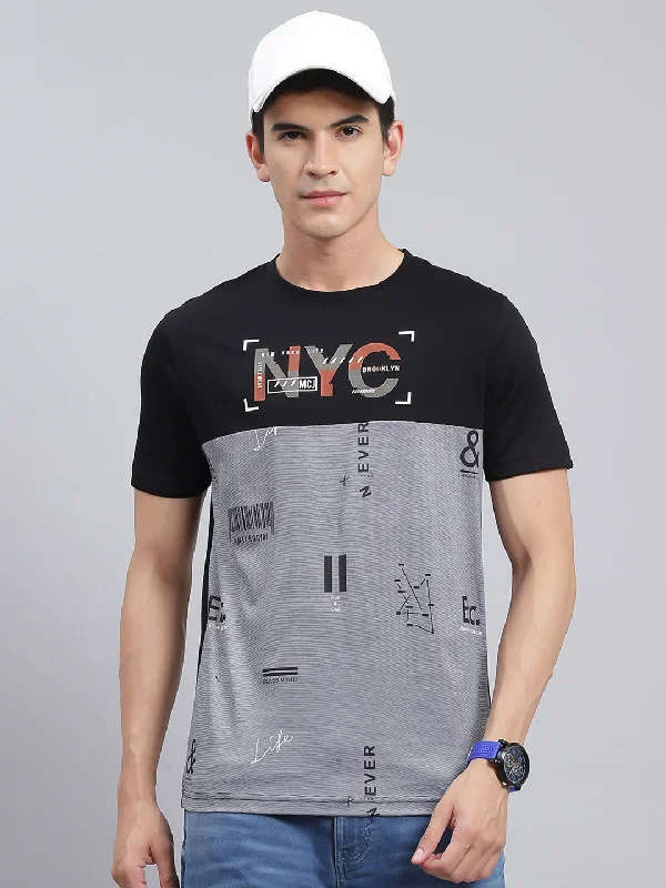 Men Black Printed Cotton Blend T-Shirt