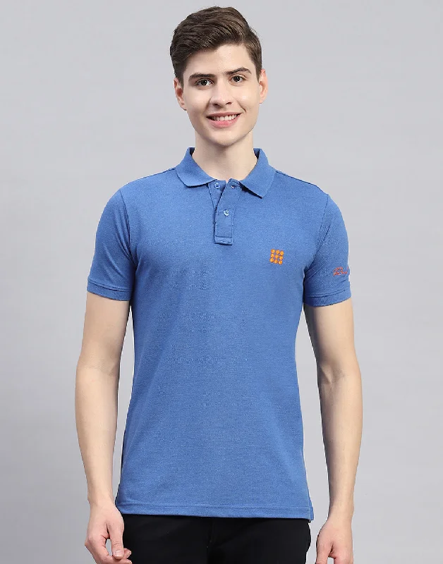 Men Blue Solid Polo Collar Half Sleeve T-Shirt