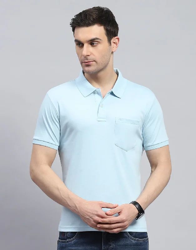 Men Blue Solid Polo Collar Half Sleeve T-Shirt