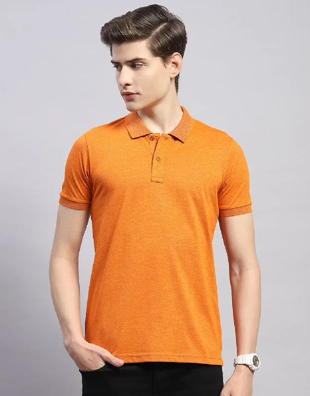 Men Orange Solid Polo Collar Half Sleeve T-Shirt