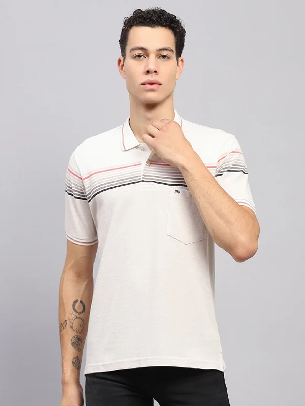 Men White Stripe Collar Half Sleeve T-Shirt