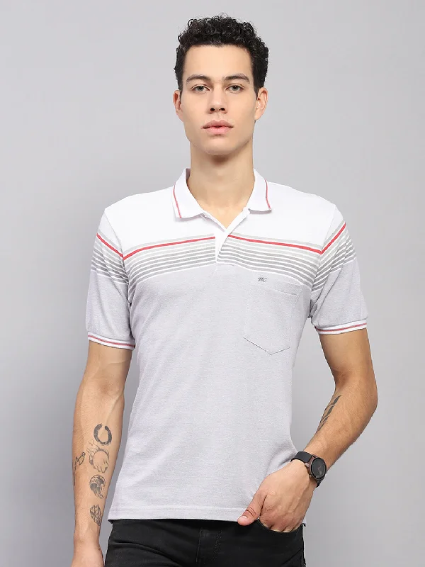 Men White Stripe Collar Half Sleeve T-Shirt