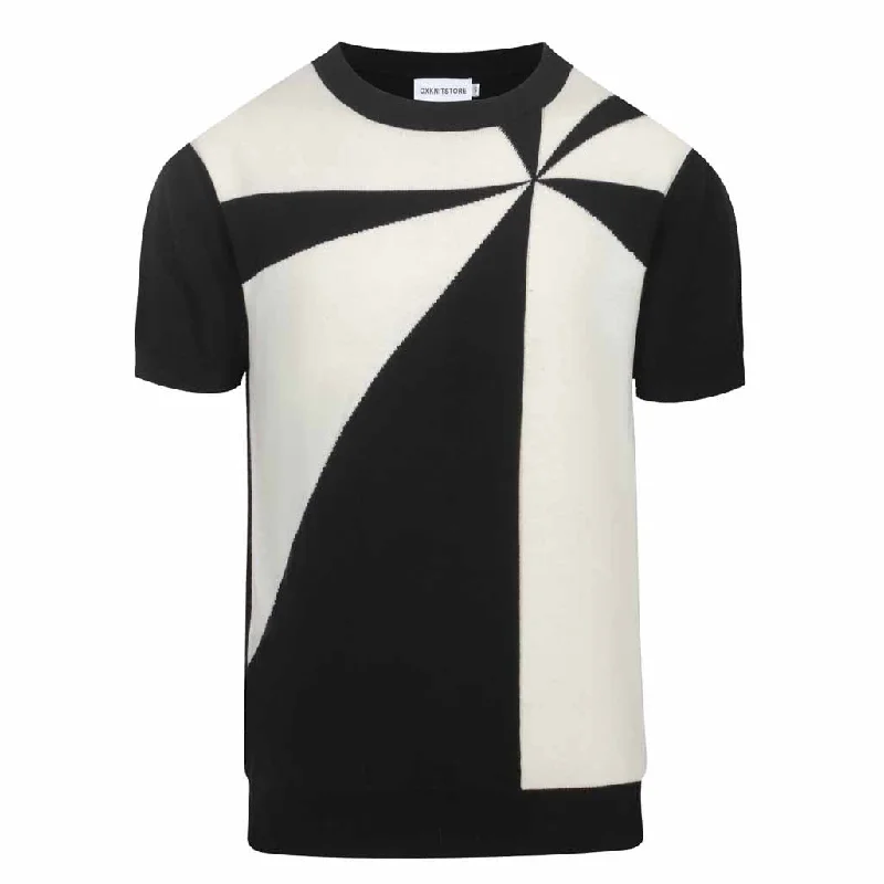 Men's rice print jacquard black vintage knit T-shirt