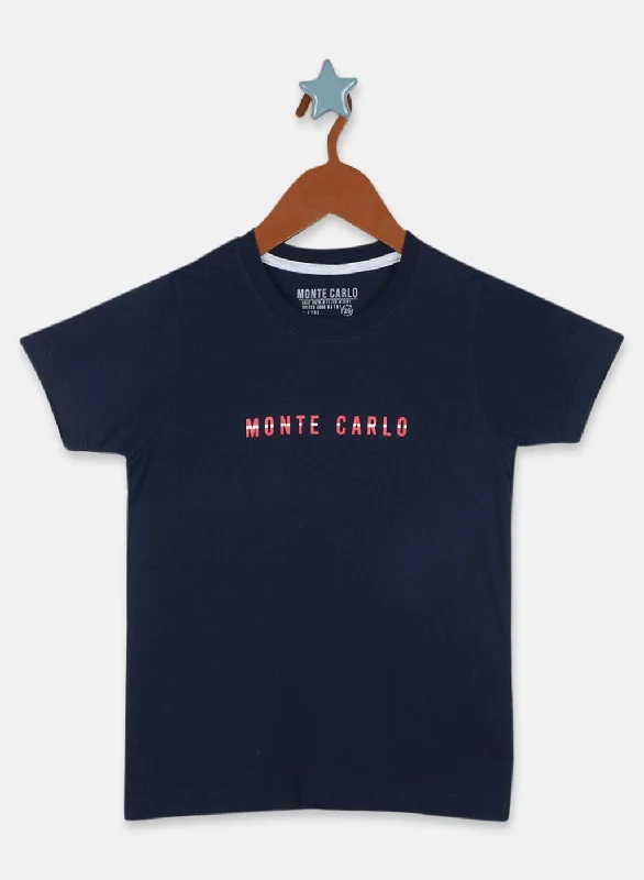 Boys Navy Blue Printed T-Shirt