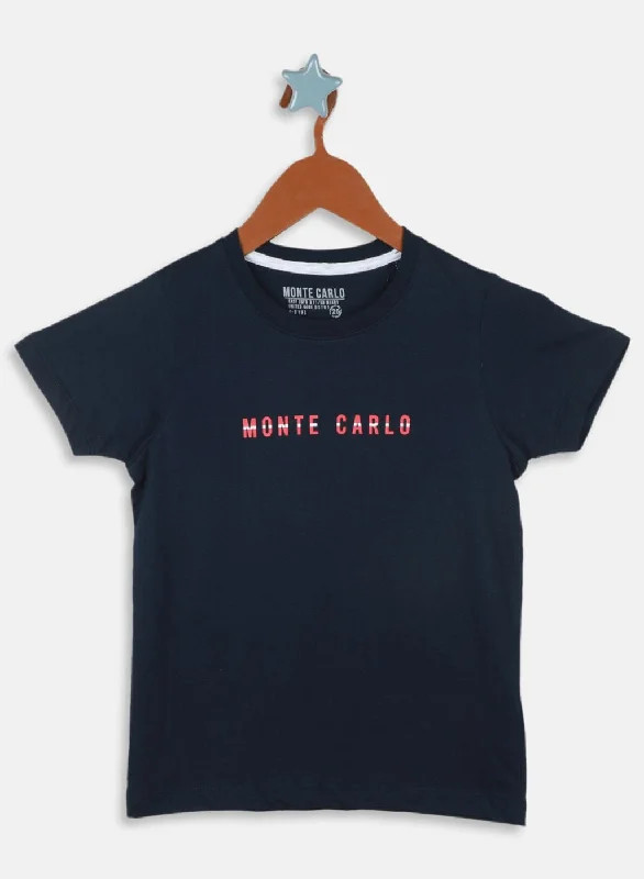 Boys Navy Blue Printed T-Shirt