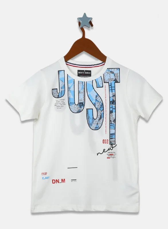 Boys Off White Printed T-Shirt