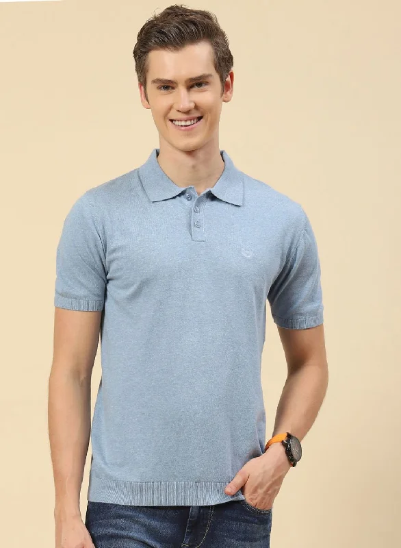 Men Blue Plain T-Shirt