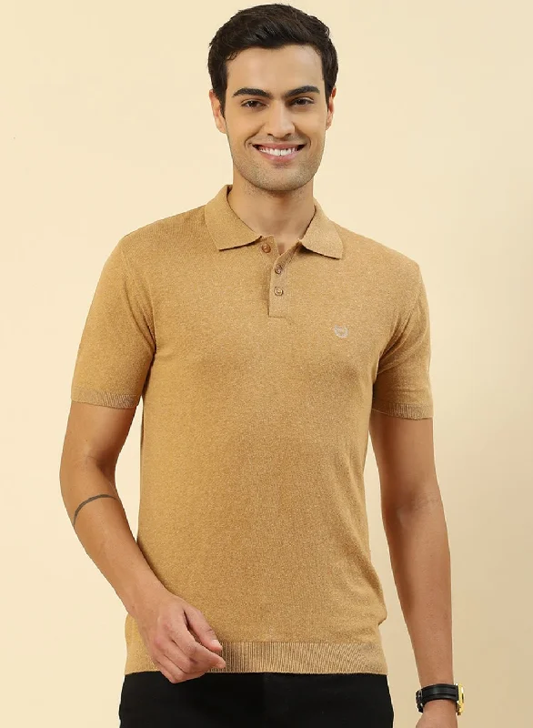 Men Camel Brown Plain T-Shirt