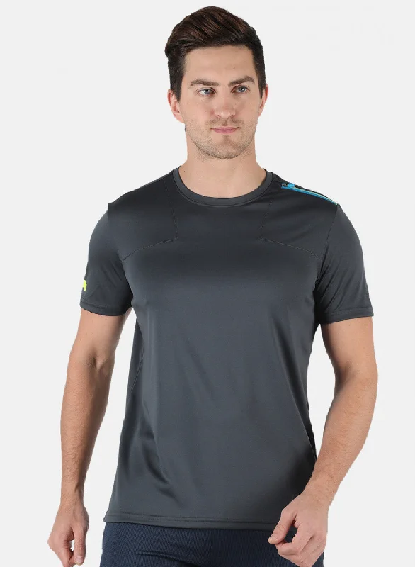 Men Grey Self Design Round Neck T-Shirt