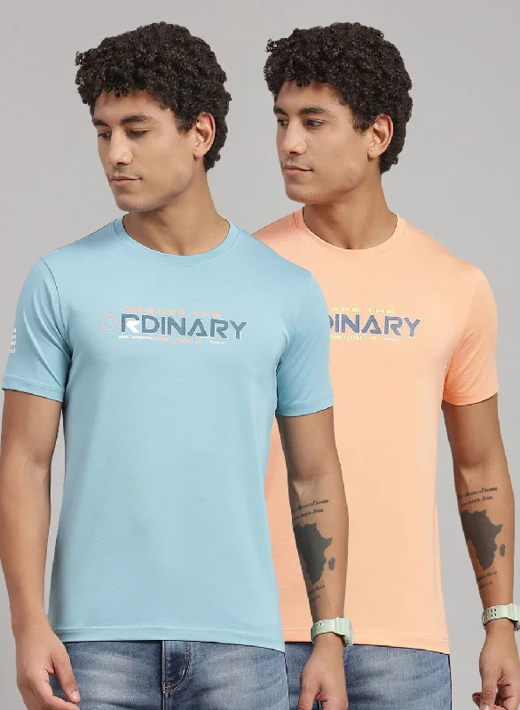 Men Peach Printed T-Shirt 2 Pc