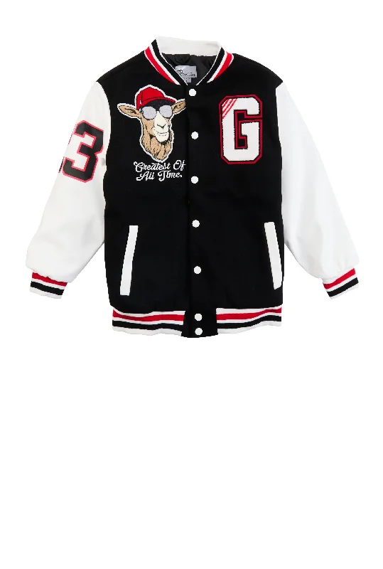 Boys GOAT Chenille Patch Varsity Jacket