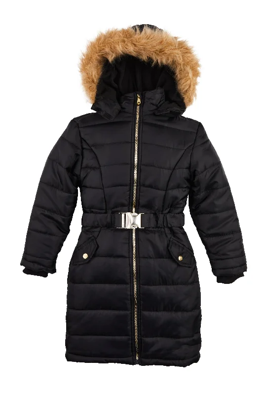 Girls Faux Fur Hooded Long Puffer Jacket