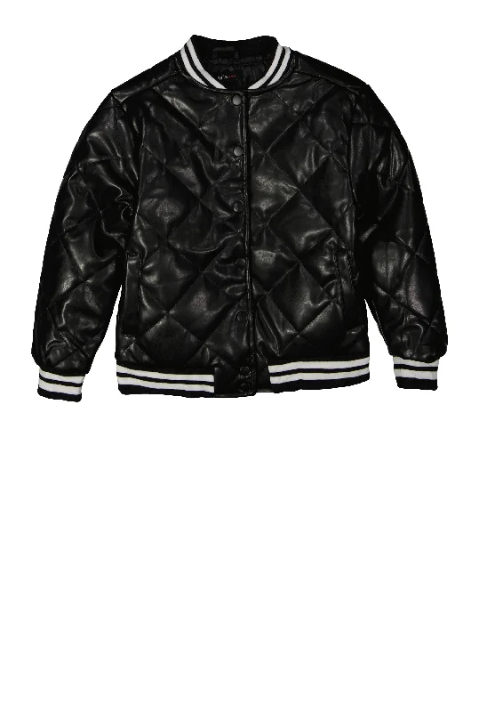 Girls Quilted Faux Leather Jacket