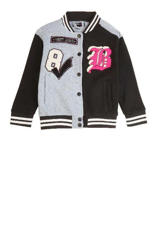 Little Girls B Initial Chenille Patch Varsity Jacket