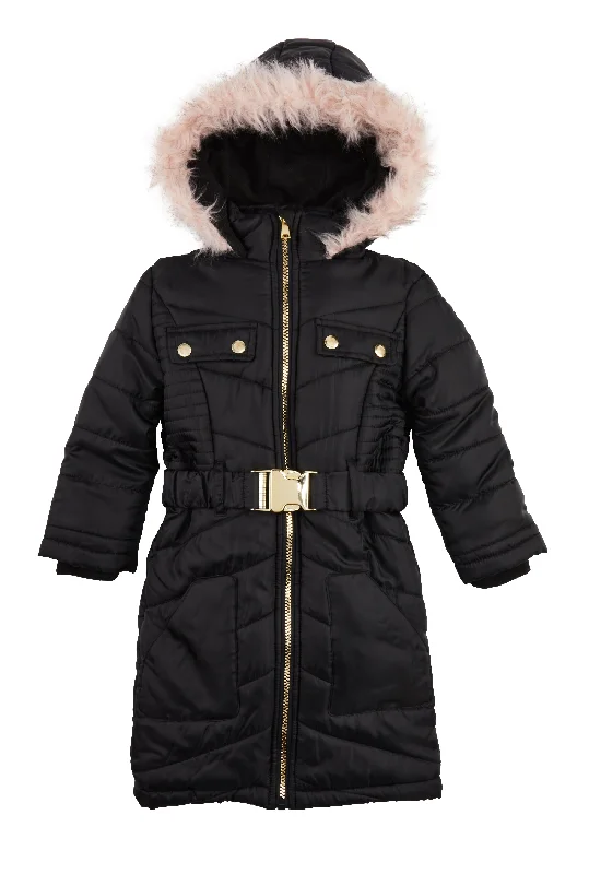 Little Girls Belted Long Puffer Jacket