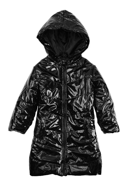 Little Girls Faux Patent Leather Puffer Jacket