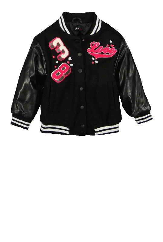 Little Girls Love Chenille Patch Varsity Jacket