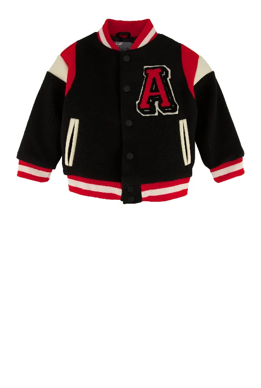 Toddler Boys Bear Chenille Patch Bomber Jacket