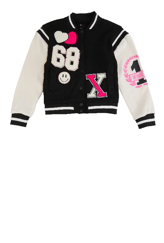 Girls 68 Graphic Chenille Patch Varsity Jacket