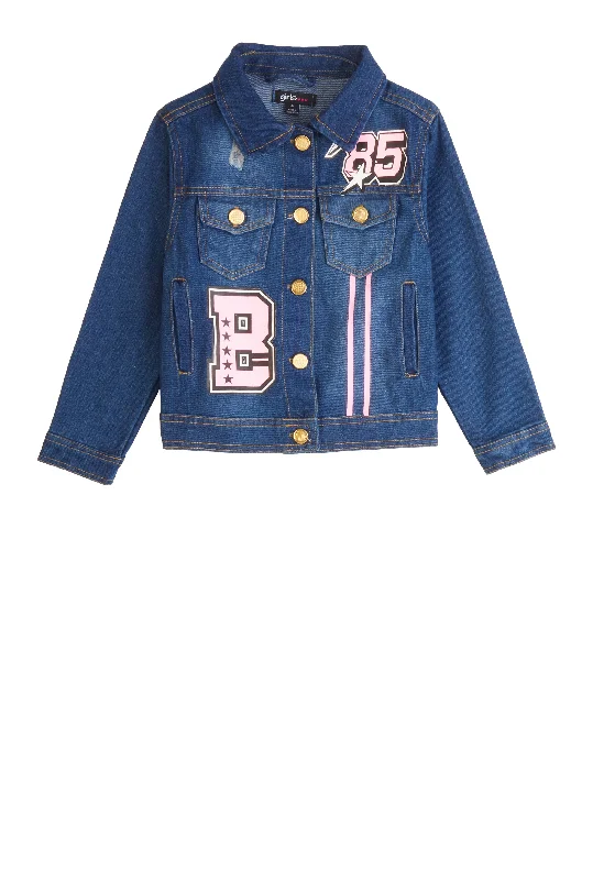 Little Girls B Patch Graphic Jean Jacket