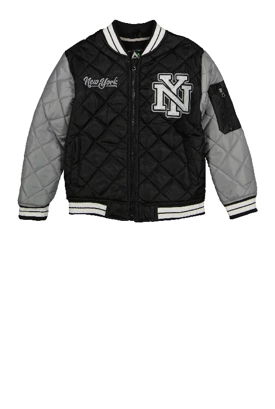 Boys New York Embroidered Patch Varsity Jacket