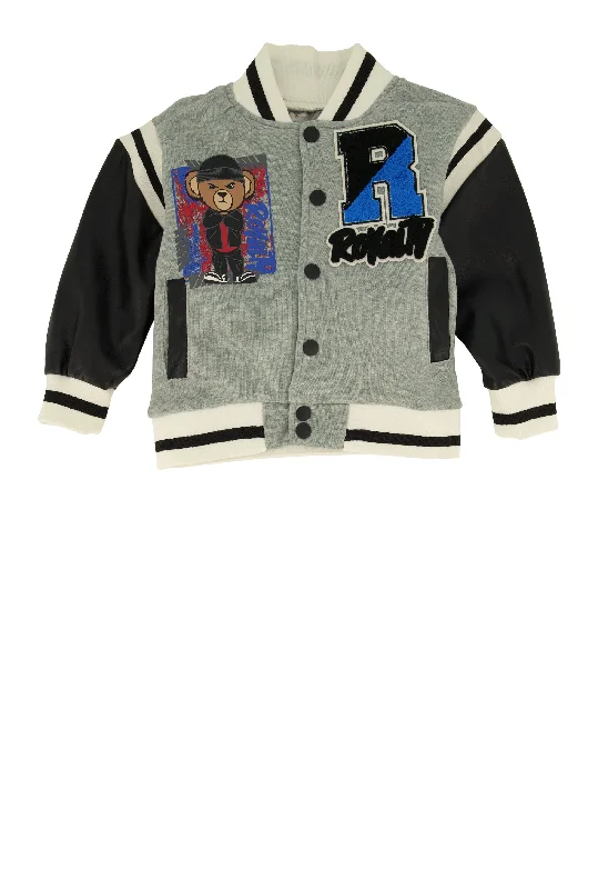 Toddler Boys Royalty Chenille Patch Graphic Varsity Jacket