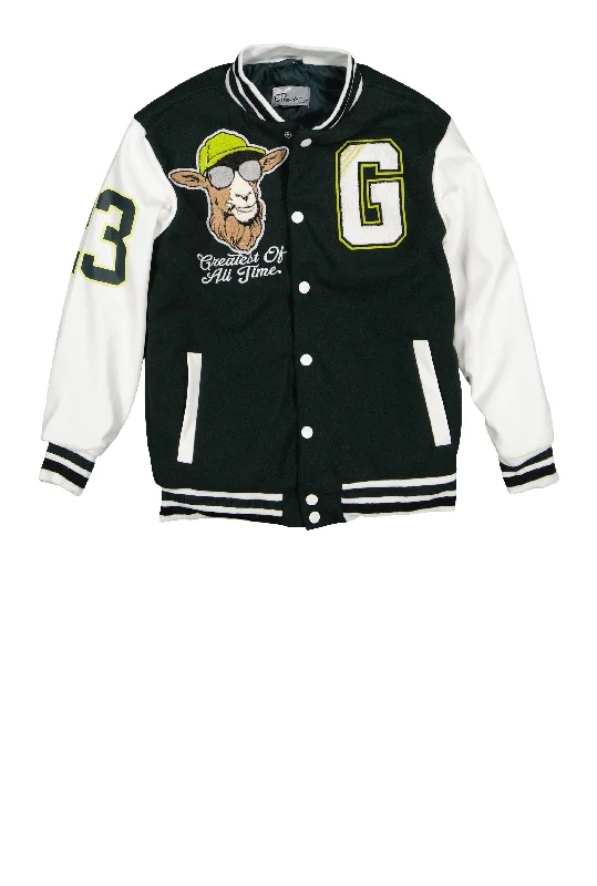 Boys GOAT Chenille Patch Varsity Jacket