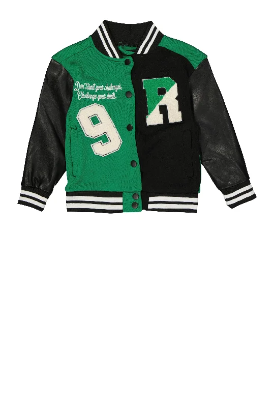 Little Girls R Chenille Graphic Color Block Varsity Jacket