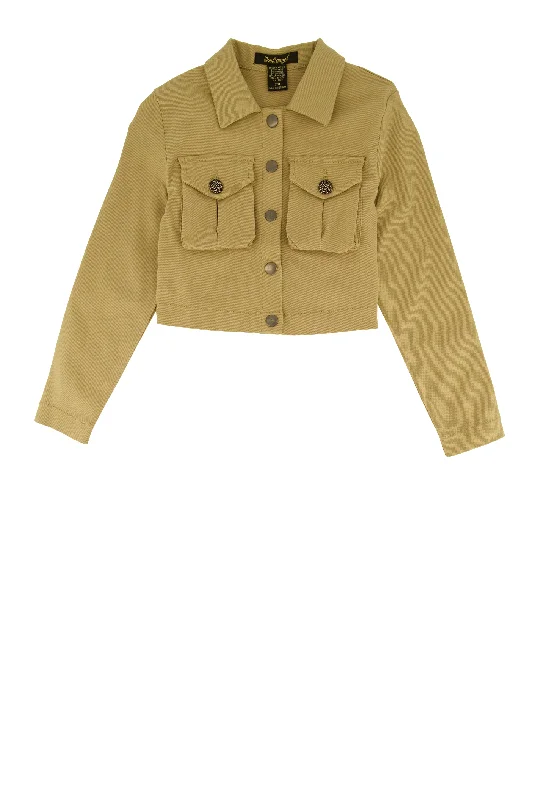 Girls Button Front Pocket Detail Cropped Jacket