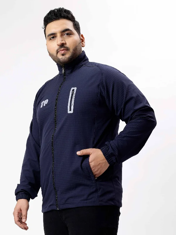 Navy Blue Premium Textured Plus Size Sports Jacket