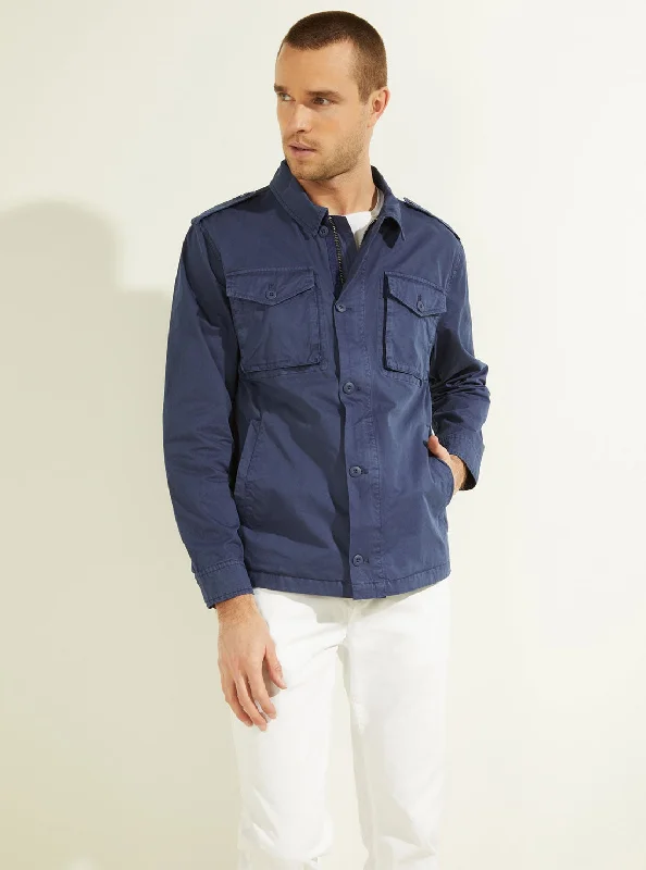 Navy Washed Twill Military Cargo Jacket