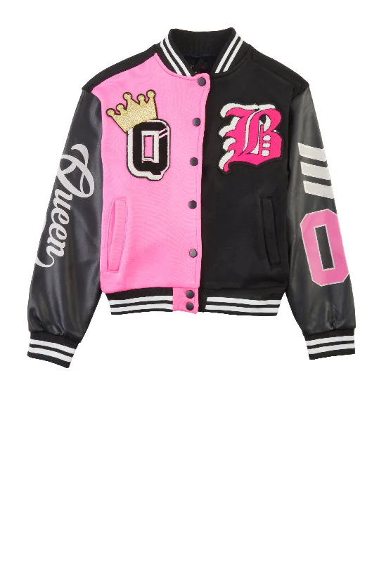 Girls Queen Chenille Graphic Patch Varsity Jacket