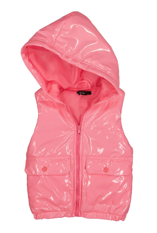 Little Girls Faux Patent Leather Hooded Puffer Vest