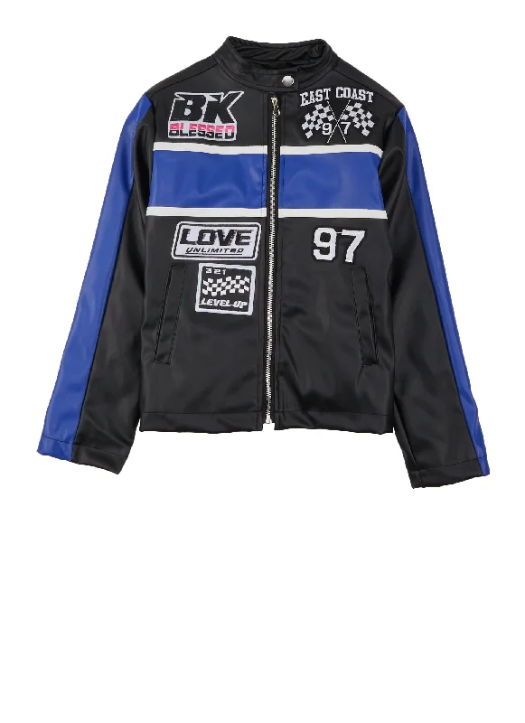 Girls Color Block Graphic Moto Jacket