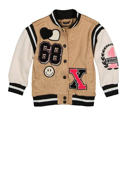 Little Girls 68 Graphic Chenille Patch Varsity Jacket