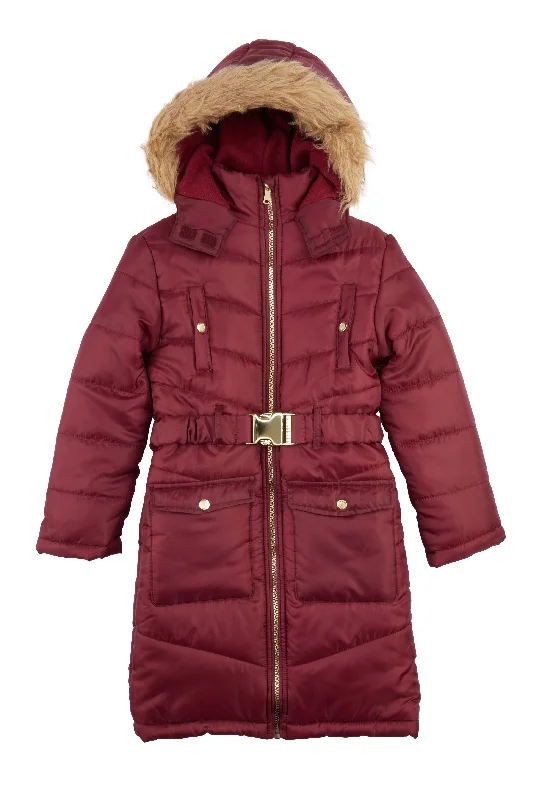 Girls Zip Front Hooded Puffer Jacket