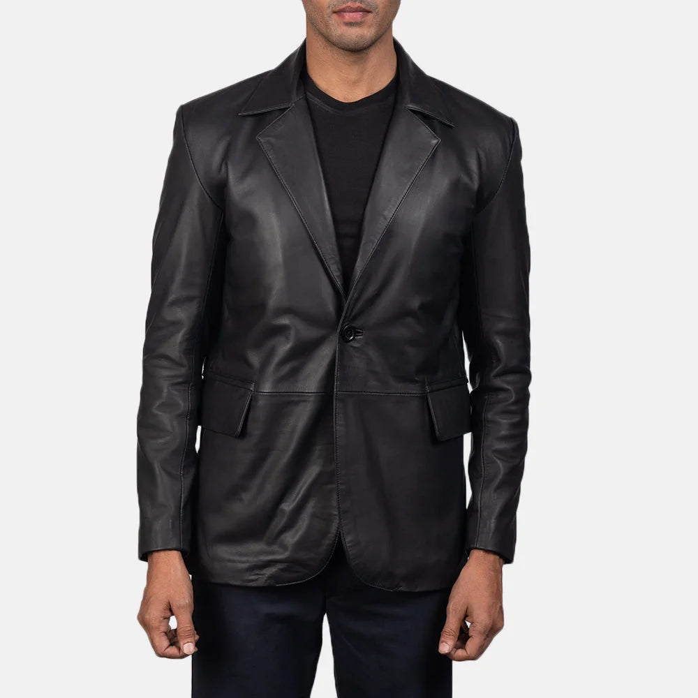 Black Blazer Jacket Men's in Sheepskin leather