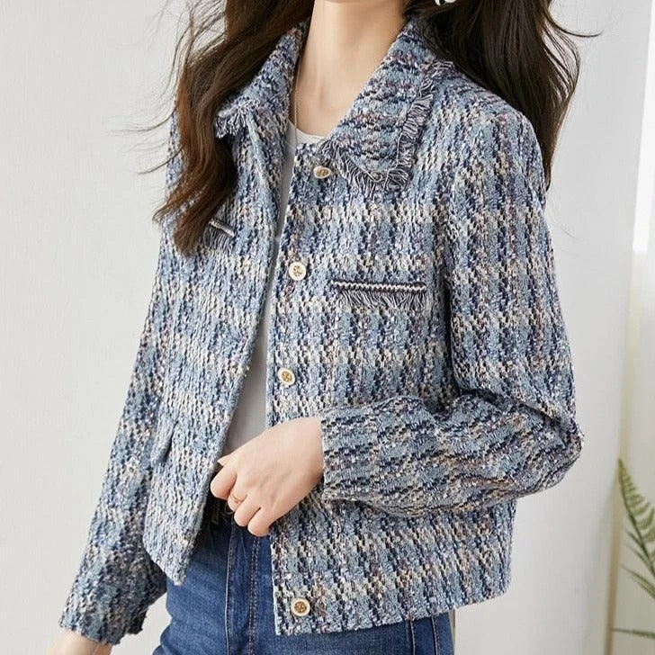 Blue Short Tweed Jacket Women