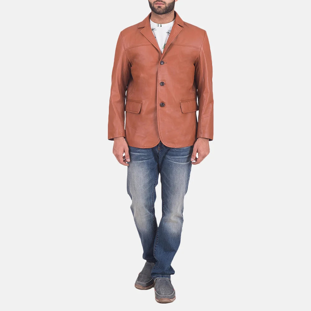 Men's Tan Brown Leather Blazer Jacket