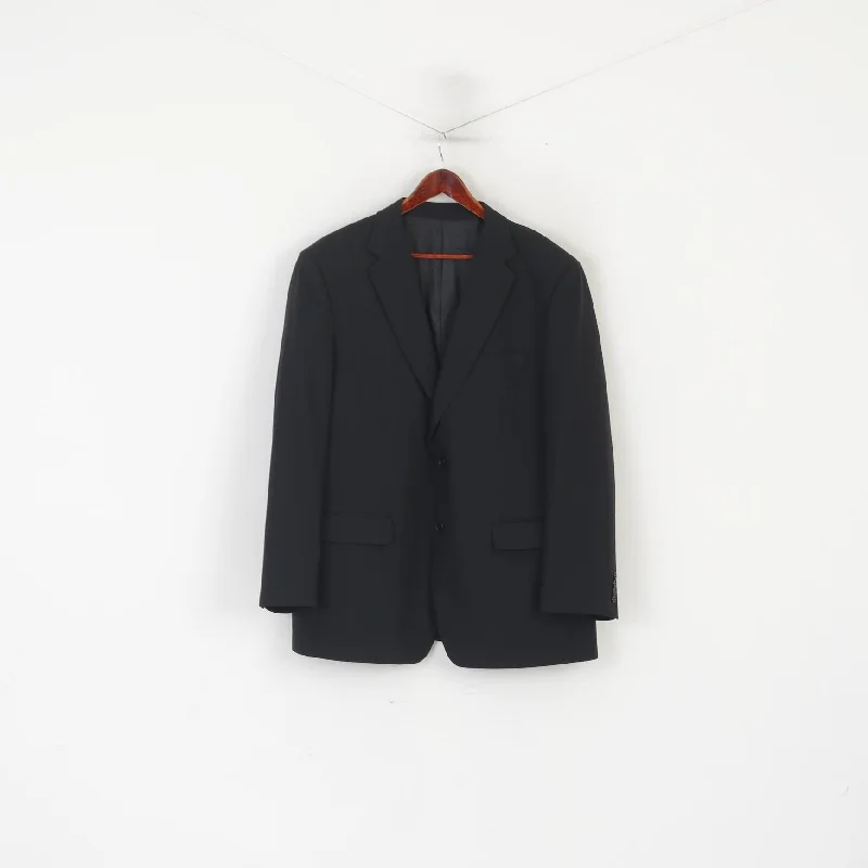 Daniel Grahame Men 48 Blazer Black Shiny Wool Lycra Single Breasted Jacket