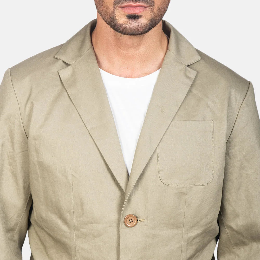 Men's Beige Poly-Cotton Blazer Jacket with inner Polyester Lining