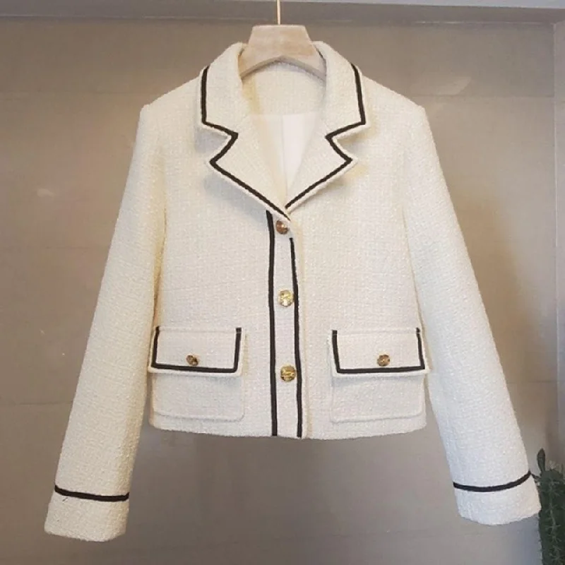 Flap Pocket Button Short Tweed Jacket Women