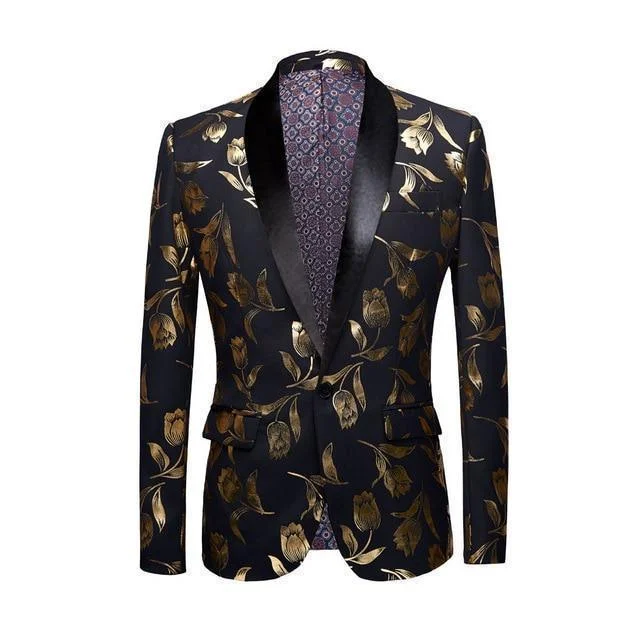 Men Blazer - Gold Print Party Blazer