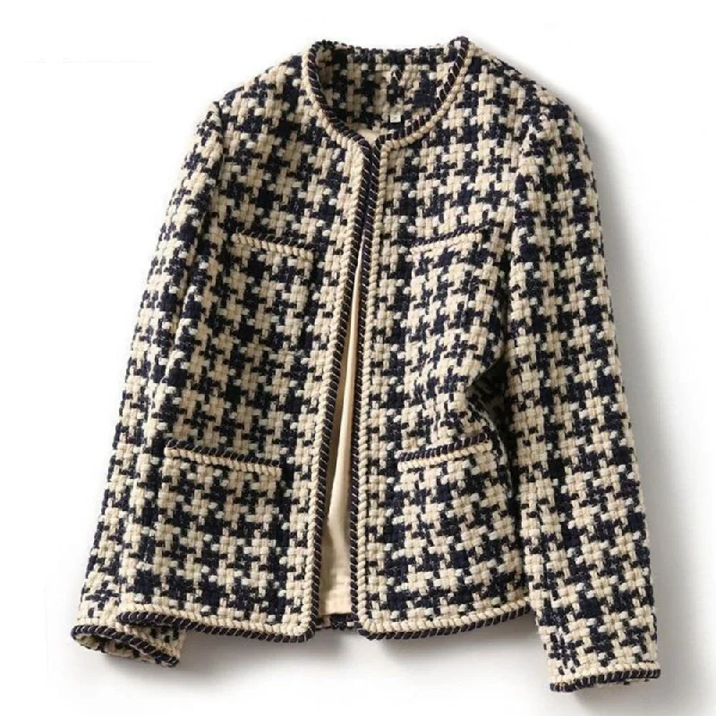 Grid Plaid Tweed Jacket Women