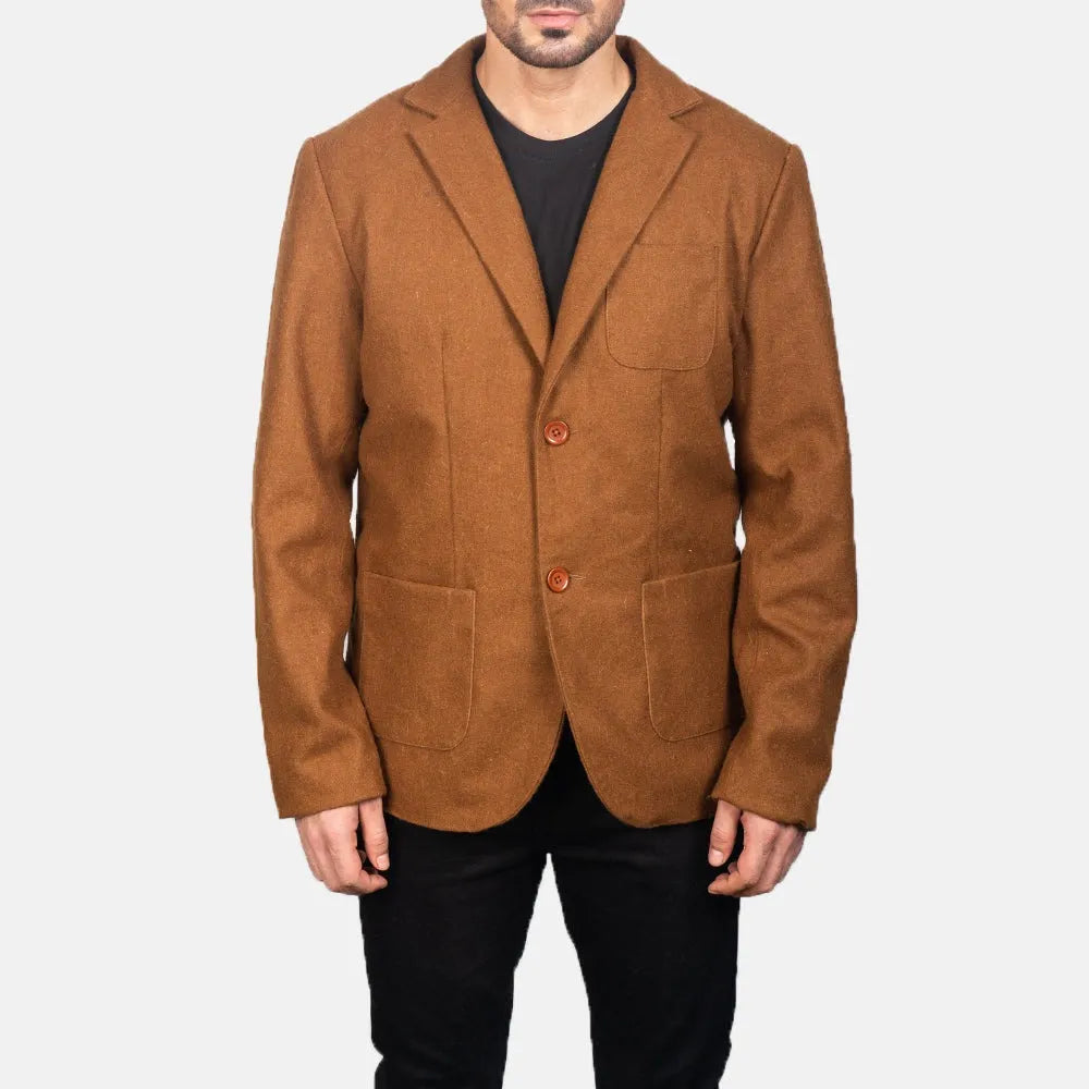 Leather Blazer jacket with Synthetic Wool For Men