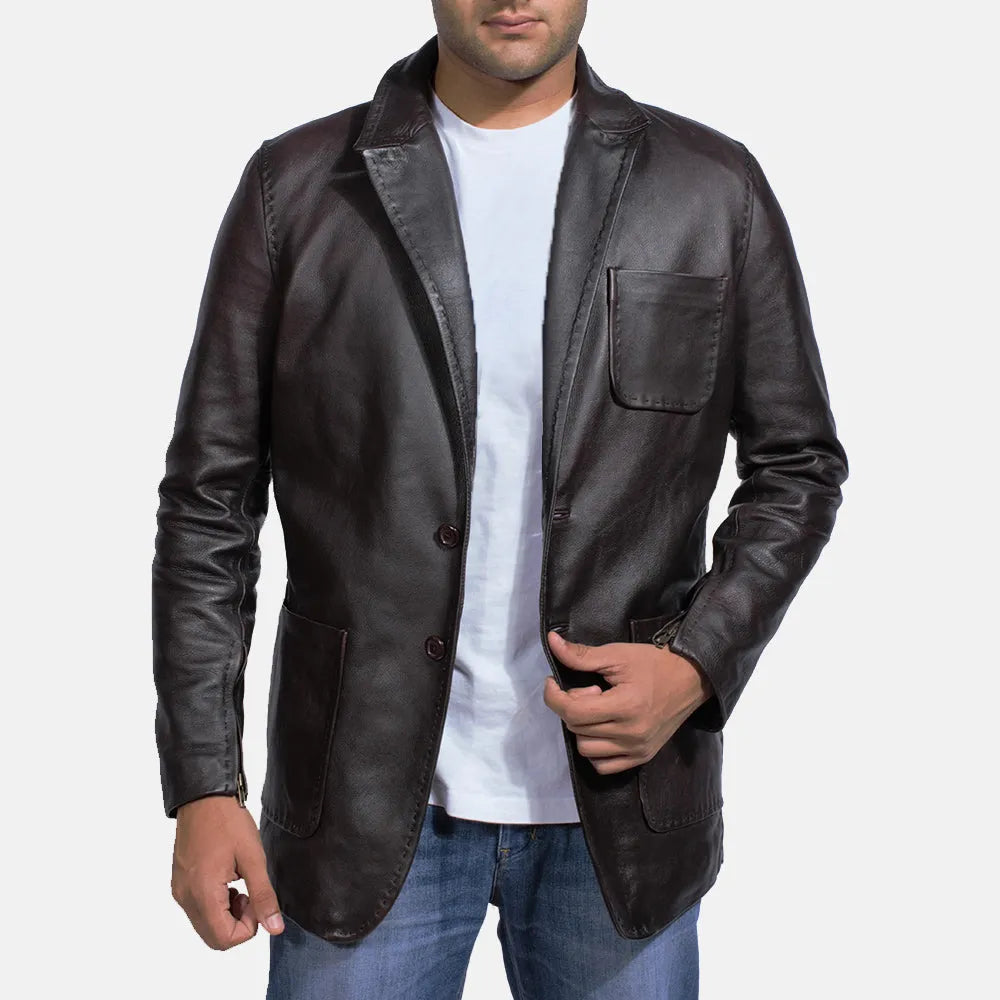 Black Leather Jacket Blazer Men's