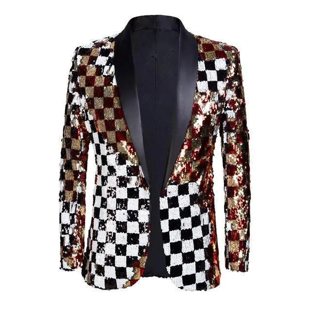 Men's Blazer Sequin Plaid Party Blazer