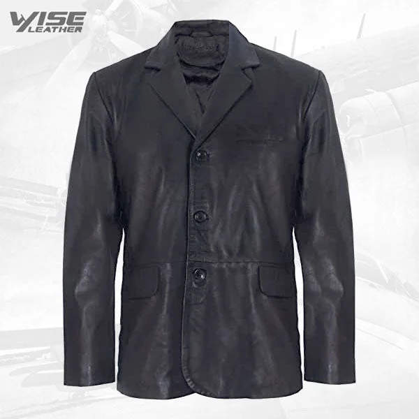 Men's Genuine Black Leather Blazer Soft Real Italian Tailore Vintage Jacket Coat